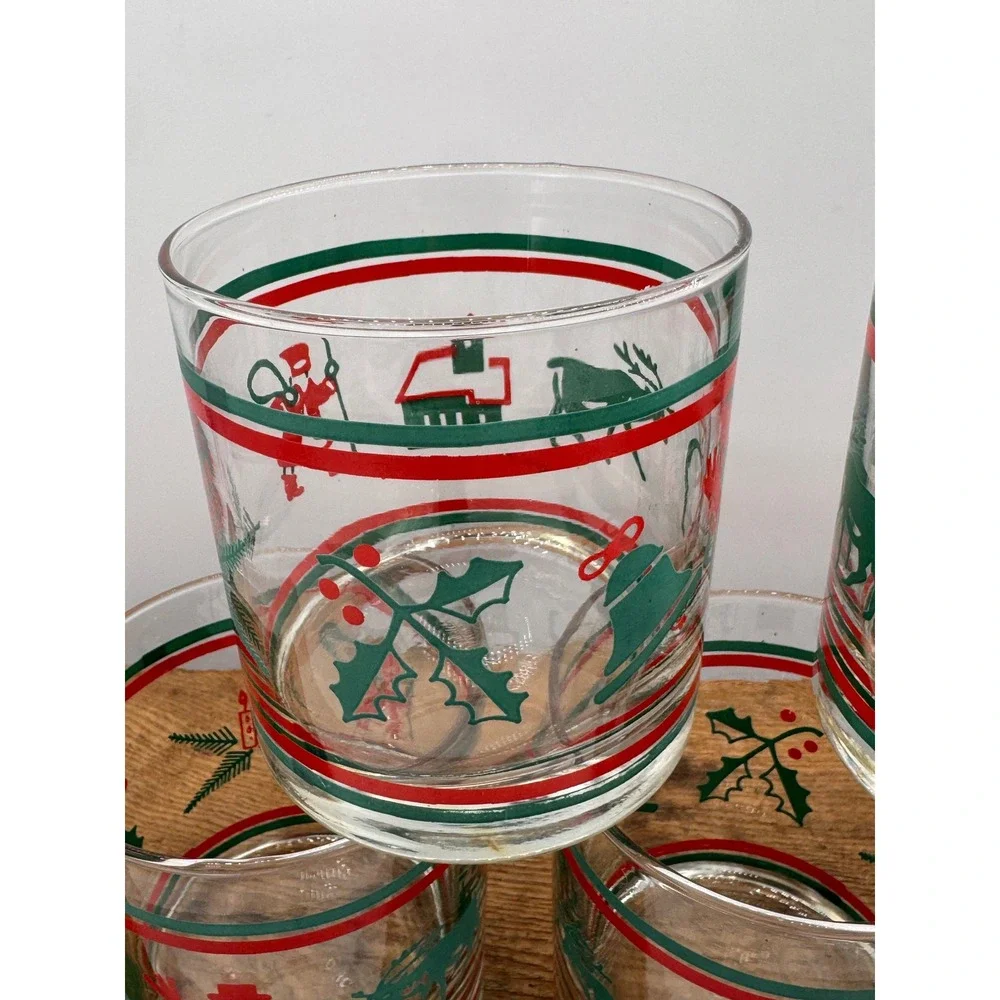 Vintage Nadir Figueiredo Brazil Christmas Rocks Glasses Set of 5 Moose Santa Red